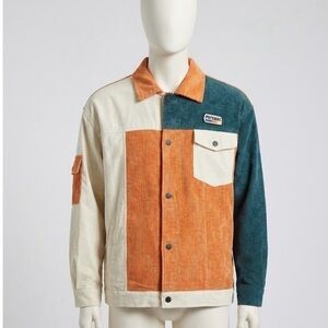 Aelfric Eden Colorblock Corduroy Jacket - Orange, Cream, and Teal